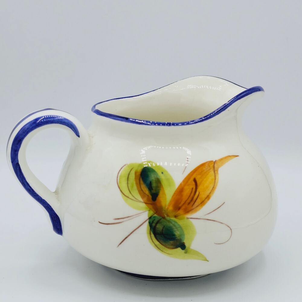 Vintage Cream Pitcher Hand Painted Ital Flower Ceramic Tuscan